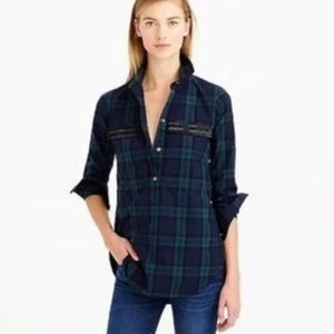 J. Crew Tartan Plaid Beaded Chevron Popover Top 2
